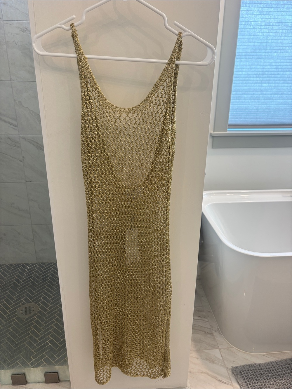 Metallic Gold Knit Mesh Swim Coverup